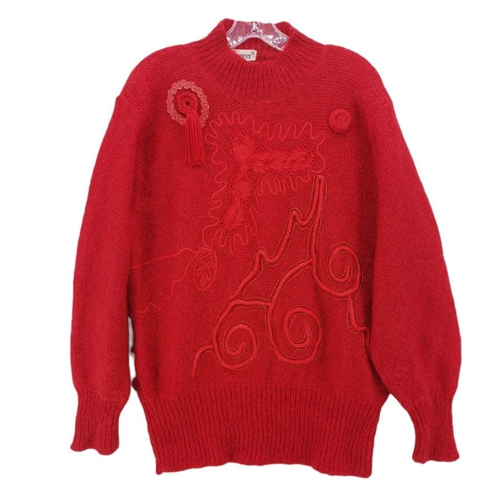 Vintage Career Red Acrylic Mohair Wool Blend Sweater Size MEDIUM